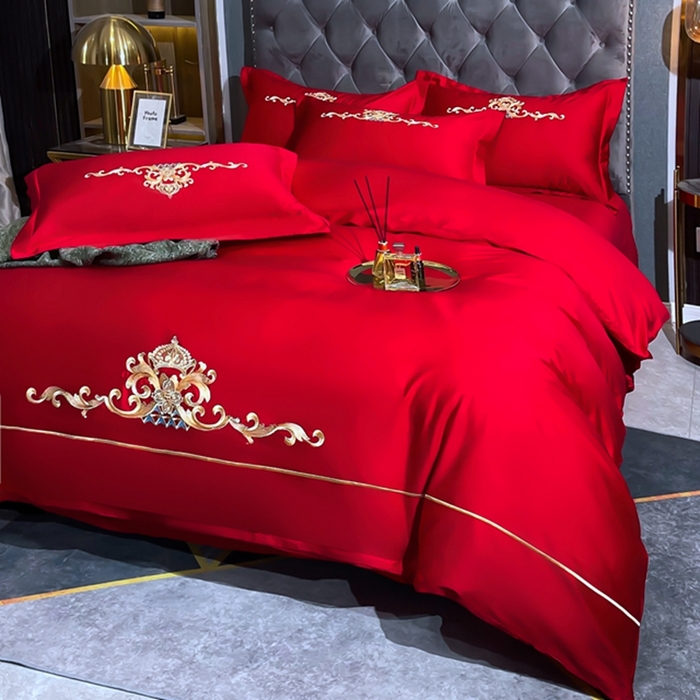91家纺网 家纺一手货源 找家纺 慕她家纺 2026年全棉纯棉婚庆四件套大红色刺绣结床上用品 皇家风范大红