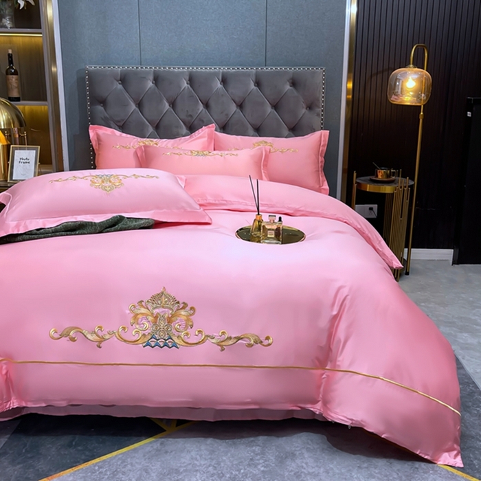 91家纺网 家纺一手货源 找家纺 慕她家纺 2026年全棉纯棉婚庆四件套大红色刺绣结床上用品 皇家风范粉玉