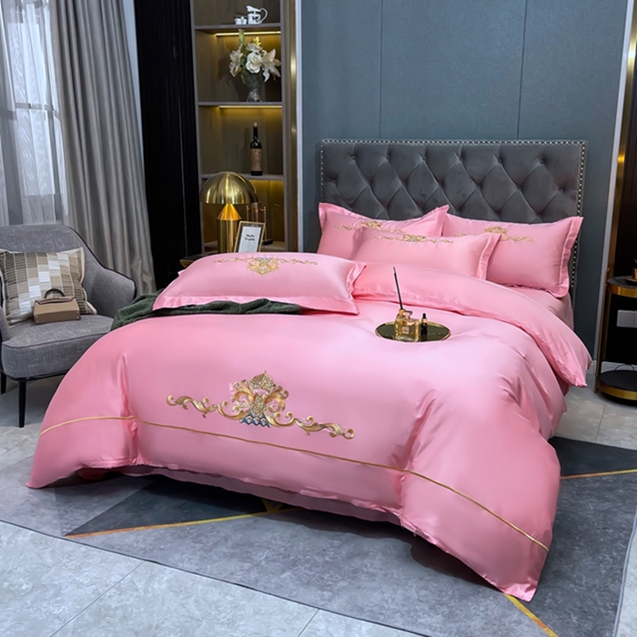 91家纺网 家纺一手货源 找家纺 慕她家纺 2026年全棉纯棉婚庆四件套大红色刺绣结床上用品 皇家风范粉玉