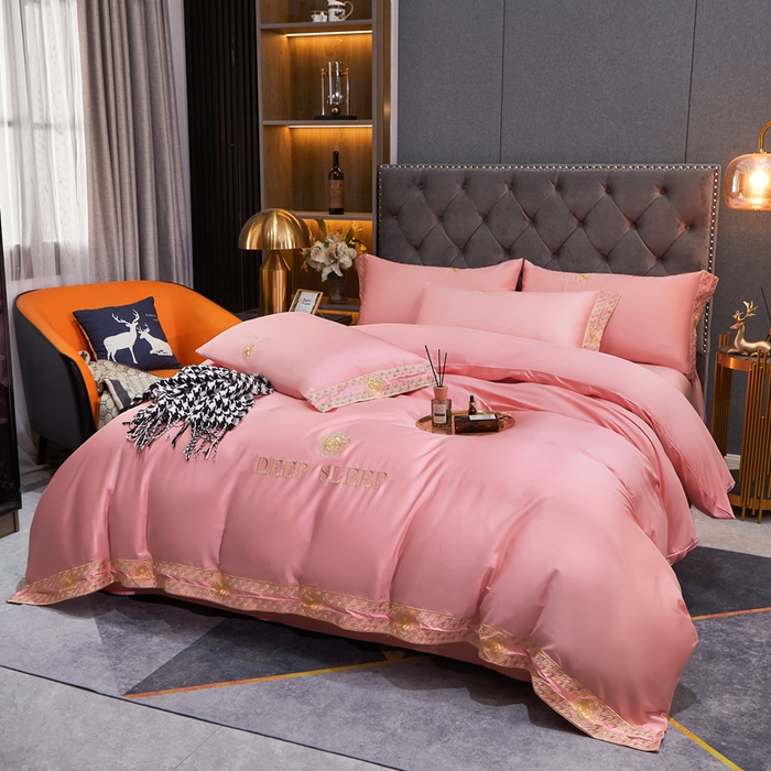 91家纺网 家纺一手货源 找家纺 慕她家纺 2026年全棉纯棉婚庆四件套大红色刺绣结床上用品 倾心 粉玉