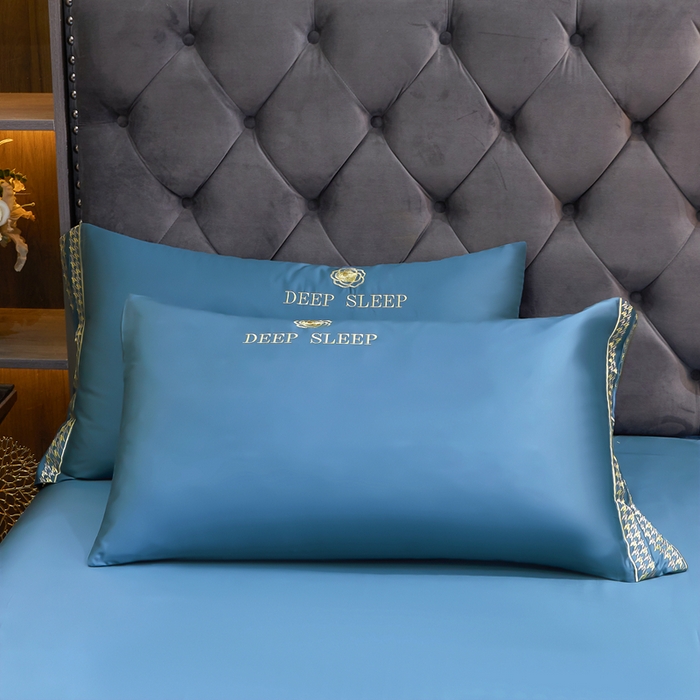 91家纺网 家纺一手货源 找家纺 慕她家纺 2026年全棉纯棉婚庆四件套大红色刺绣结床上用品 倾心 蓝灰