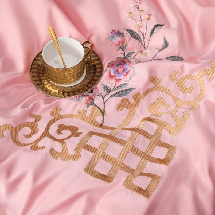 91家纺网 家纺一手货源 找家纺 慕她家纺 2026年全棉纯棉婚庆四件套大红色刺绣结床上用品 暗香 粉玉