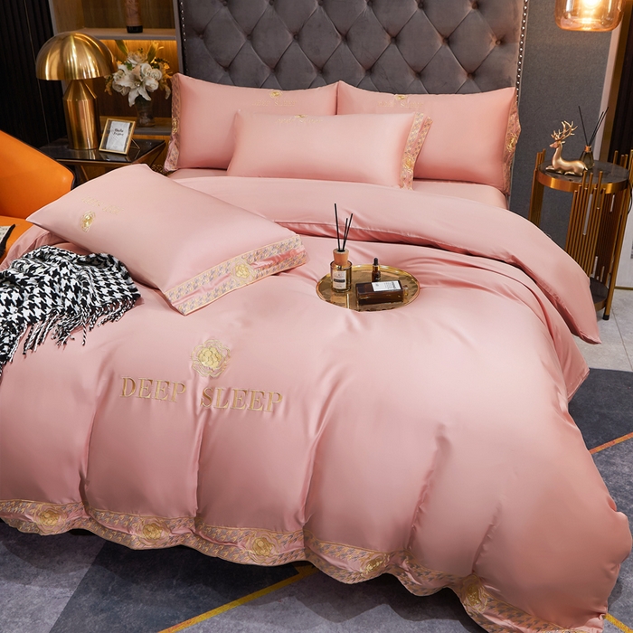 91家纺网 家纺一手货源 找家纺 慕她家纺 2026年全棉纯棉婚庆四件套大红色刺绣结床上用品 倾心 豆沙