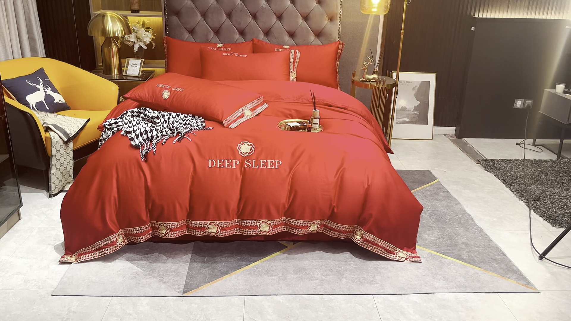 91家纺网 家纺一手货源 找家纺 慕她家纺 2026年全棉纯棉婚庆四件套大红色刺绣结床上用品 倾心 大红