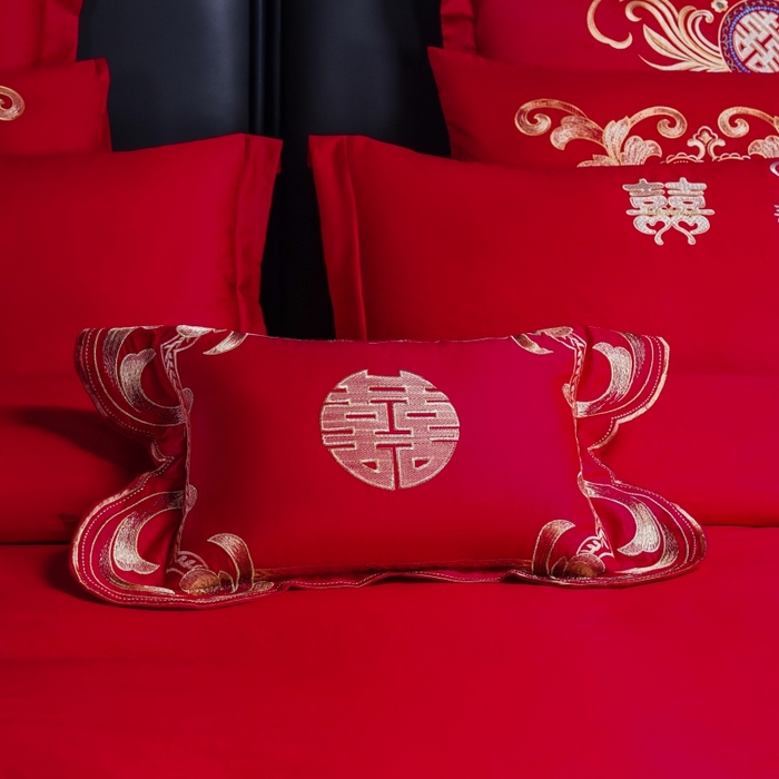 91家纺网 家纺一手货源 找家纺 慕她家纺 2026年全棉纯棉婚庆四件套大红色刺绣结床上用品 大喜日子