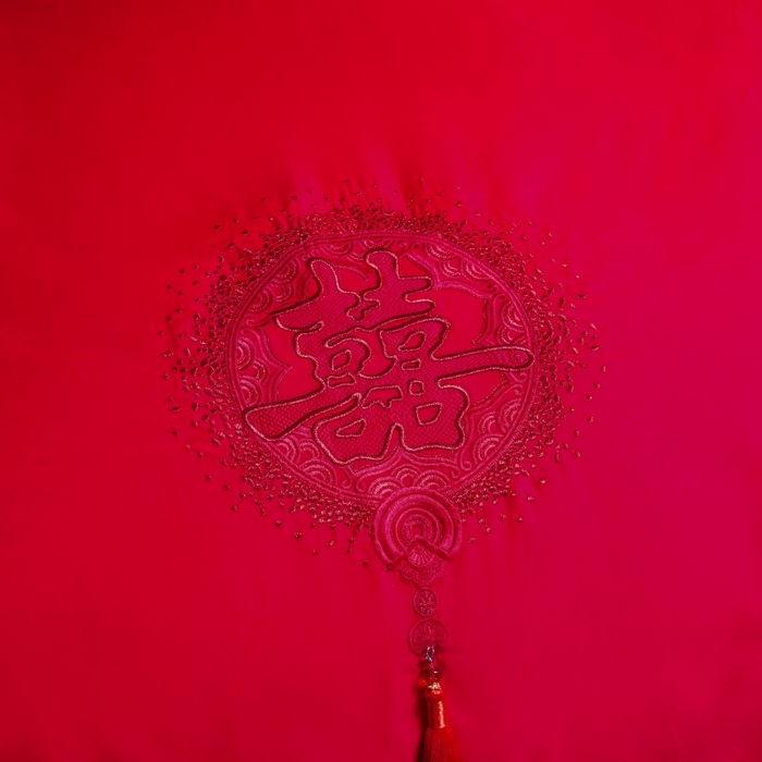 91家纺网 家纺一手货源 找家纺 慕她家纺 2026年全棉纯棉婚庆四件套大红色刺绣结床上用品 倾城之恋 红