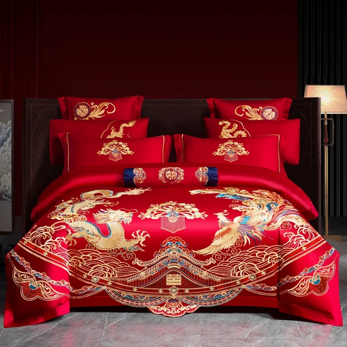 91家纺网 家纺一手货源 找家纺 （总）慕她家纺 2026年全棉纯棉婚庆四件套大红色刺绣结床上用品