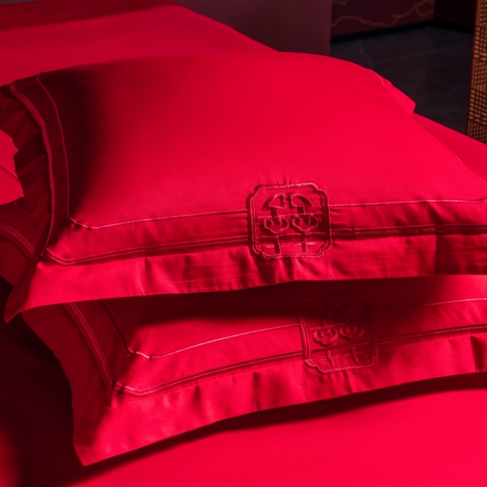 91家纺网 家纺一手货源 找家纺 慕她家纺 2026年全棉纯棉婚庆四件套大红色刺绣结床上用品 倾城之恋 红