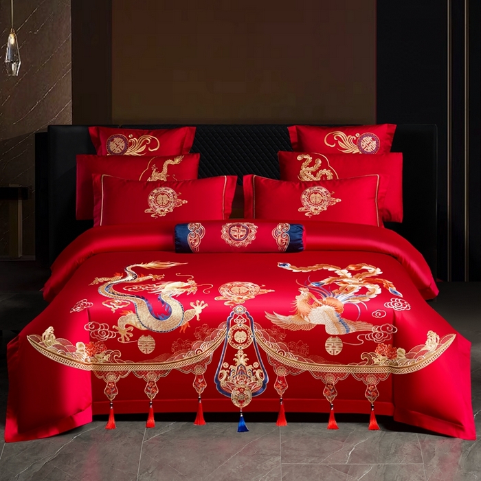 91家纺网 家纺一手货源 找家纺 （总）慕她家纺 2026年全棉纯棉婚庆四件套大红色刺绣结床上用品