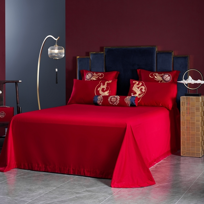 91家纺网 家纺一手货源 找家纺 慕她家纺 2026年全棉纯棉婚庆四件套大红色刺绣结床上用品 金尊龙凤