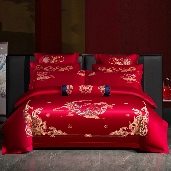91家纺网 家纺一手货源 找家纺 （总）慕她家纺 2026年全棉纯棉婚庆四件套大红色刺绣结床上用品