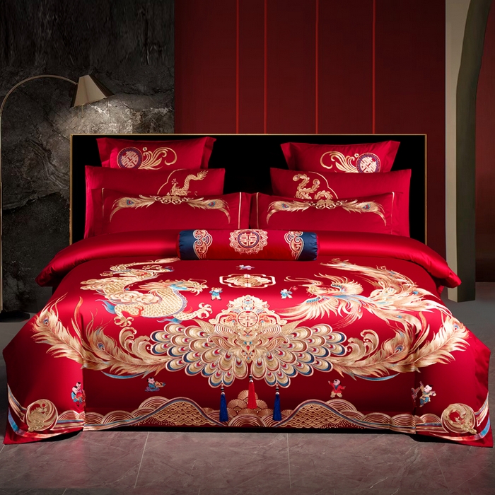 91家纺网 家纺一手货源 找家纺 （总）慕她家纺 2026年全棉纯棉婚庆四件套大红色刺绣结床上用品