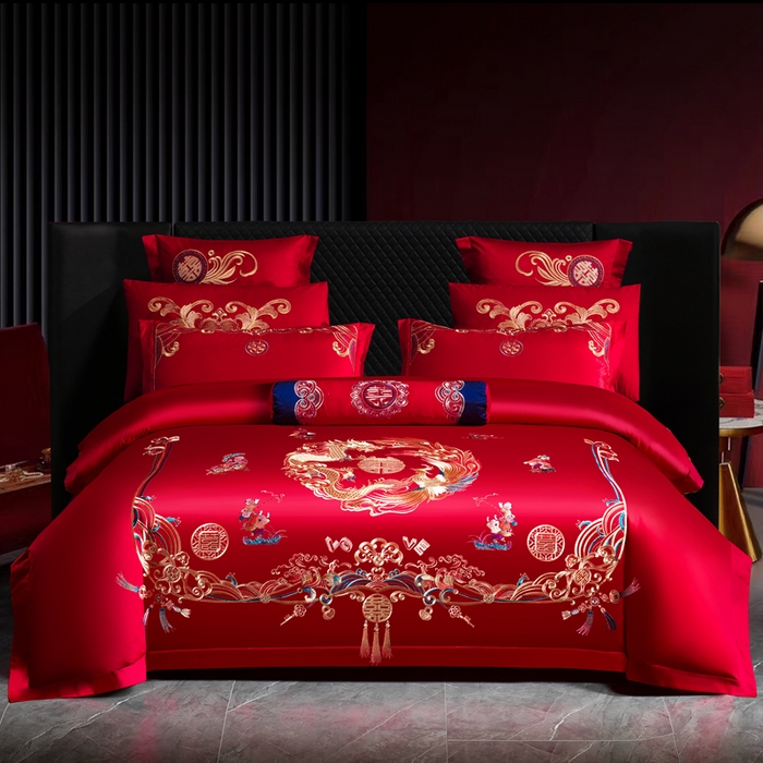 91家纺网 家纺一手货源 找家纺 （总）慕她家纺 2026年全棉纯棉婚庆四件套大红色刺绣结床上用品