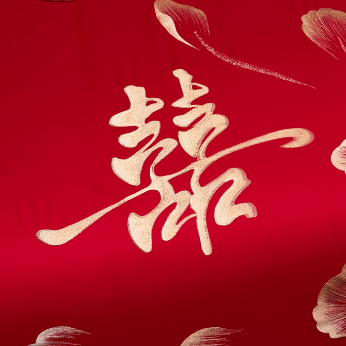 91家纺网 家纺一手货源 找家纺 慕她家纺 2026年全棉纯棉婚庆四件套大红色刺绣结床上用品 花海情深