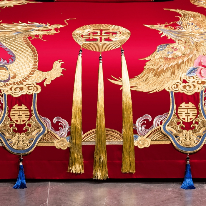 91家纺网 家纺一手货源 找家纺 慕她家纺 2026年全棉纯棉婚庆四件套大红色刺绣结床上用品 皇朝喜嫁 金