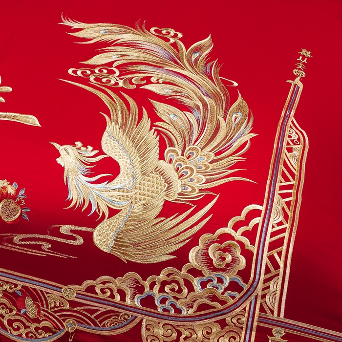 91家纺网 家纺一手货源 找家纺 慕她家纺 2026年全棉纯棉婚庆四件套大红色刺绣结床上用品 佳期龙凤