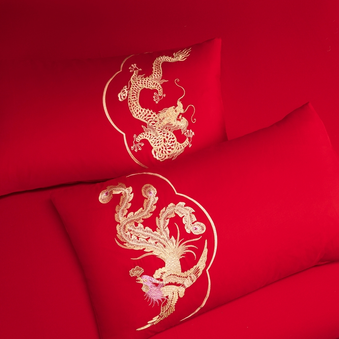 91家纺网 家纺一手货源 找家纺 慕她家纺 2026年全棉纯棉婚庆四件套大红色刺绣结床上用品 御赐婚礼
