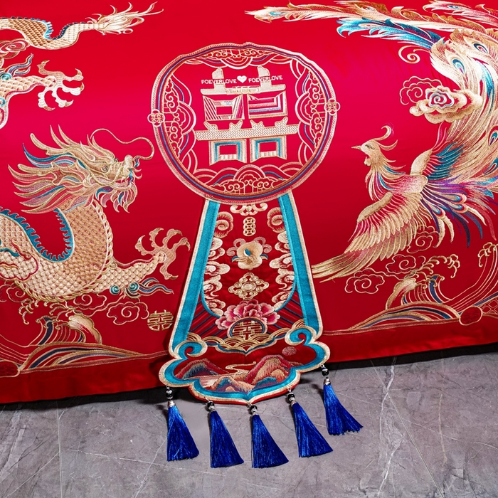 91家纺网 家纺一手货源 找家纺 慕她家纺 2026年全棉纯棉婚庆四件套大红色刺绣结床上用品 浪漫龙凤