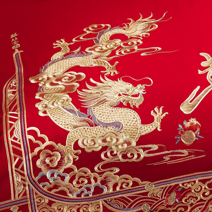 91家纺网 家纺一手货源 找家纺 慕她家纺 2026年全棉纯棉婚庆四件套大红色刺绣结床上用品 佳期龙凤