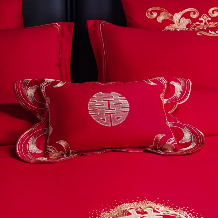 91家纺网 家纺一手货源 找家纺 慕她家纺 2026年全棉纯棉婚庆四件套大红色刺绣结床上用品 倾城之恋 金