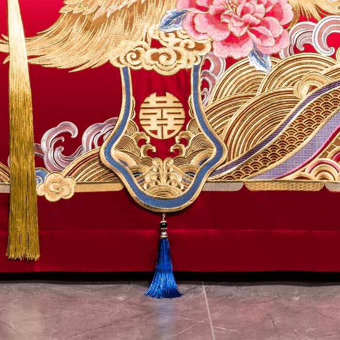 91家纺网 家纺一手货源 找家纺 慕她家纺 2026年全棉纯棉婚庆四件套大红色刺绣结床上用品 皇朝喜嫁 金