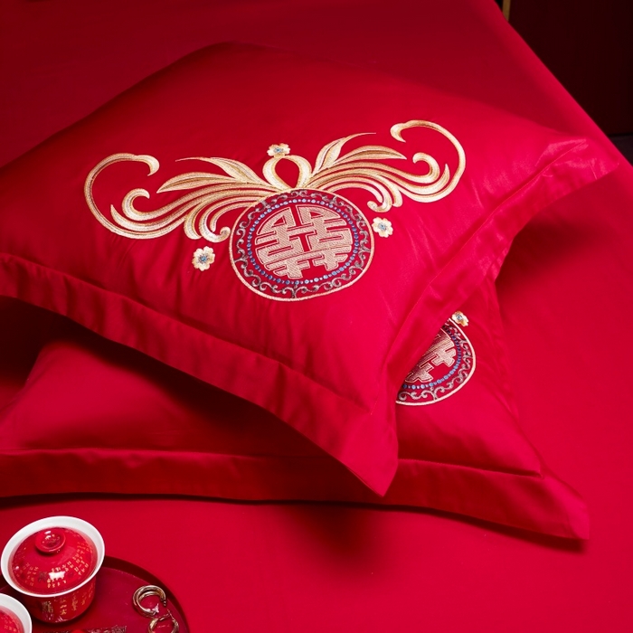 91家纺网 家纺一手货源 找家纺 慕她家纺 2026年全棉纯棉婚庆四件套大红色刺绣结床上用品 倾城之恋 金