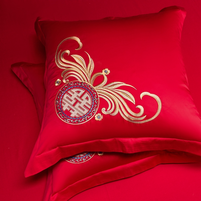 91家纺网 家纺一手货源 找家纺 慕她家纺 2026年全棉纯棉婚庆四件套大红色刺绣结床上用品 花海情深