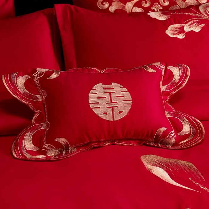 91家纺网 家纺一手货源 找家纺 慕她家纺 2026年全棉纯棉婚庆四件套大红色刺绣结床上用品 花海情深