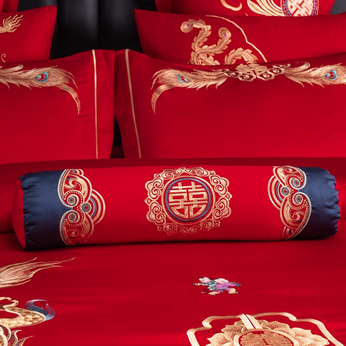 91家纺网 家纺一手货源 找家纺 慕她家纺 2026年全棉纯棉婚庆四件套大红色刺绣结床上用品 御赐婚礼