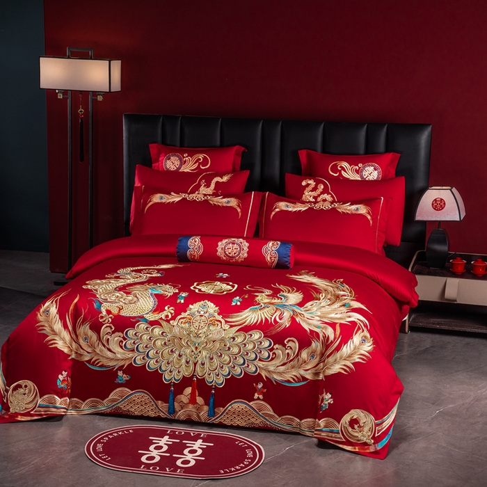 91家纺网 家纺一手货源 找家纺 慕她家纺 2026年全棉纯棉婚庆四件套大红色刺绣结床上用品 御赐婚礼