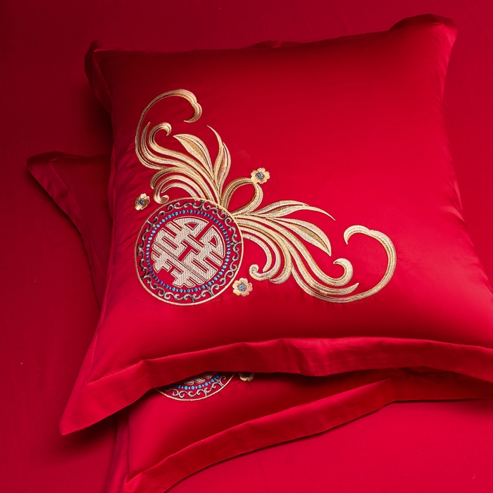 91家纺网 家纺一手货源 找家纺 慕她家纺 2026年全棉纯棉婚庆四件套大红色刺绣结床上用品 御赐婚礼