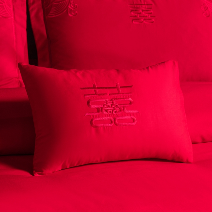 91家纺网 家纺一手货源 找家纺 慕她家纺 2026年全棉纯棉婚庆四件套大红色刺绣结床上用品 皇朝喜嫁 红