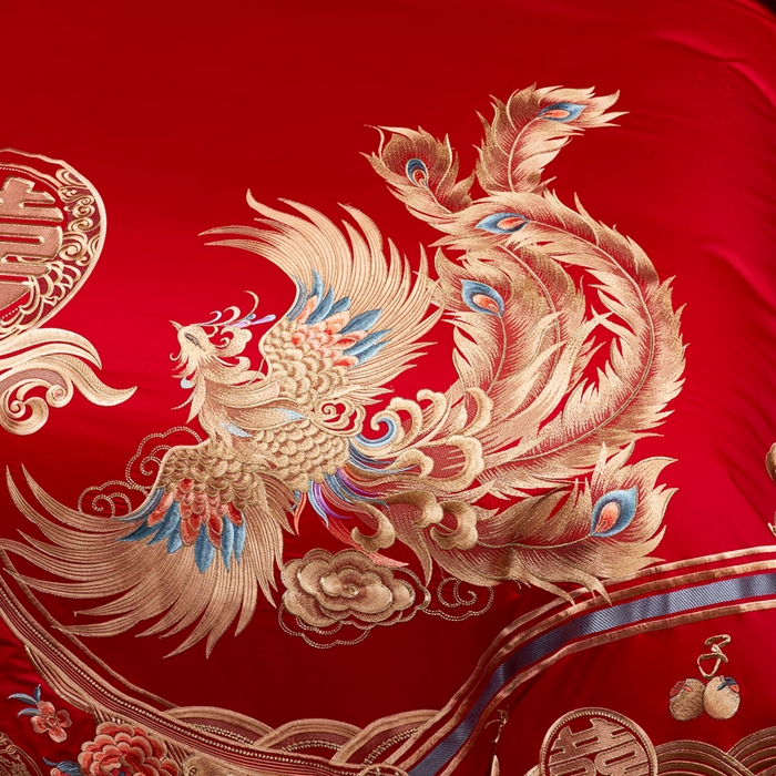 91家纺网 家纺一手货源 找家纺 慕她家纺 2026年全棉纯棉婚庆四件套大红色刺绣结床上用品 开门见喜