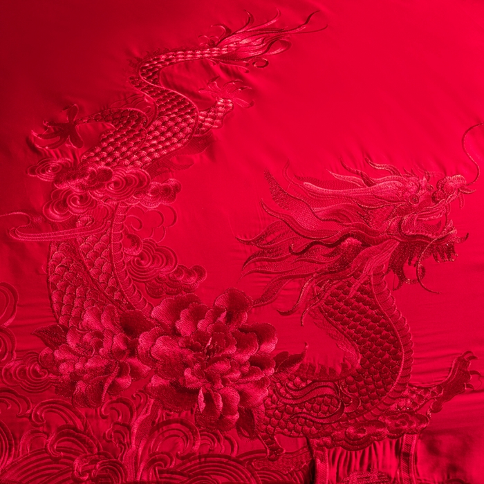 91家纺网 家纺一手货源 找家纺 慕她家纺 2026年全棉纯棉婚庆四件套大红色刺绣结床上用品 皇朝喜嫁 红