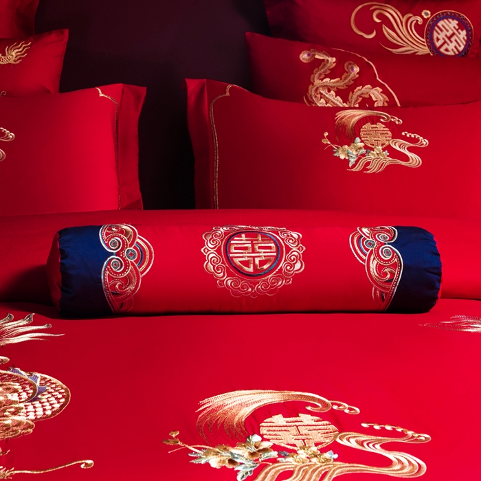 91家纺网 家纺一手货源 找家纺 慕她家纺 2026年全棉纯棉婚庆四件套大红色刺绣结床上用品 今生相伴