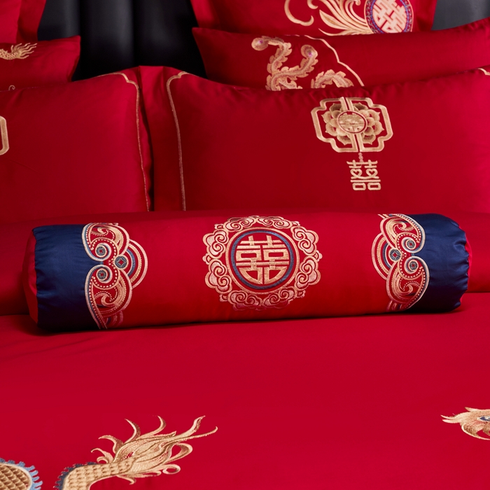91家纺网 家纺一手货源 找家纺 慕她家纺 2026年全棉纯棉婚庆四件套大红色刺绣结床上用品 云罗龙凤
