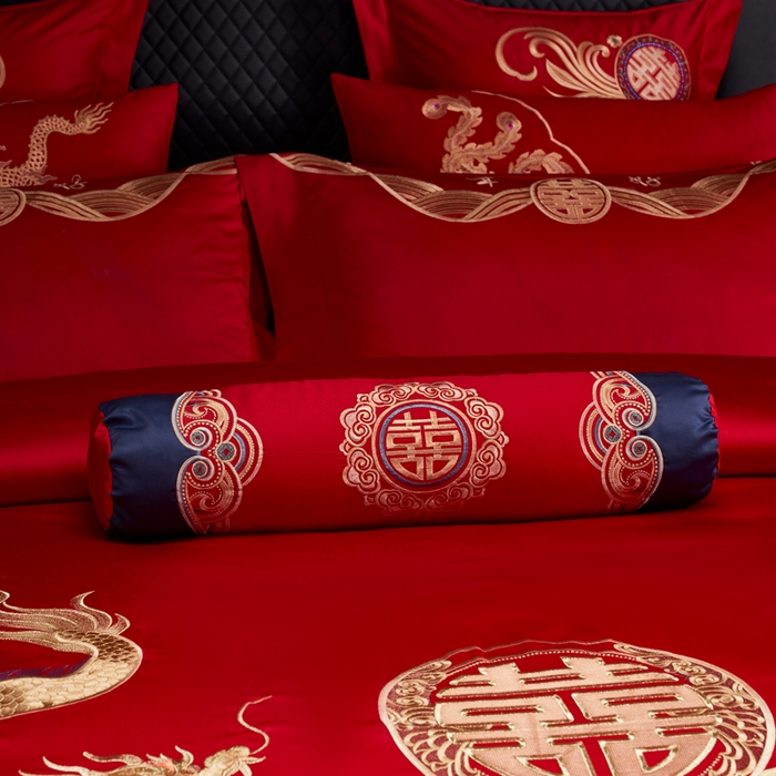 91家纺网 家纺一手货源 找家纺 慕她家纺 2026年全棉纯棉婚庆四件套大红色刺绣结床上用品 开门见喜
