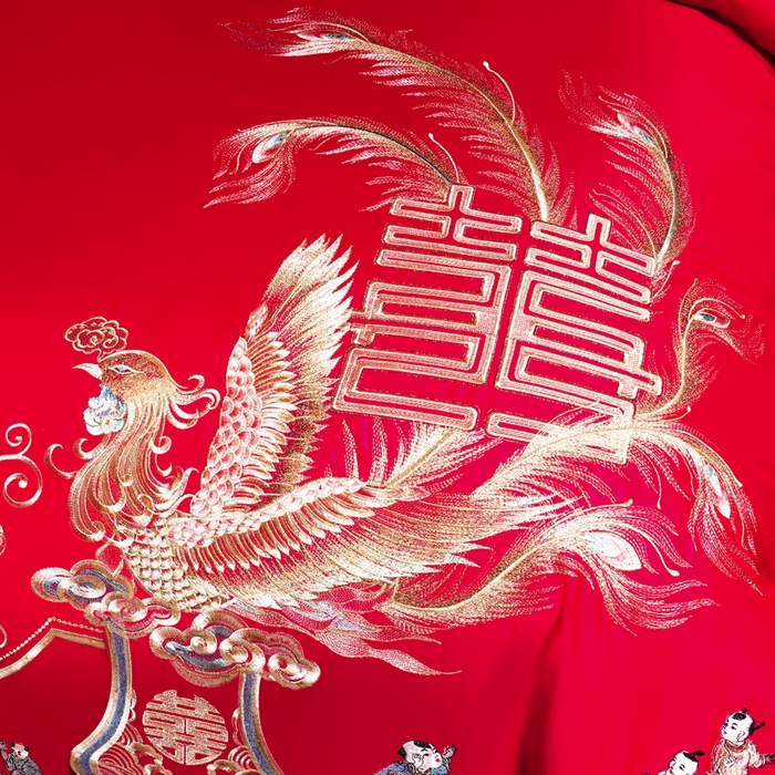 91家纺网 家纺一手货源 找家纺 慕她家纺 2026年全棉纯棉婚庆四件套大红色刺绣结床上用品 今生相伴