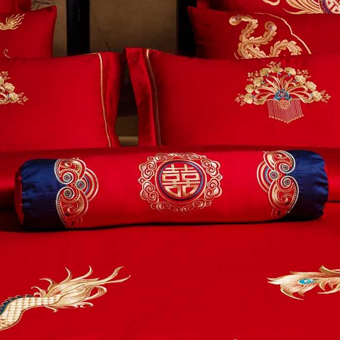 91家纺网 家纺一手货源 找家纺 慕她家纺 2026年全棉纯棉婚庆四件套大红色刺绣结床上用品 情定龙凤