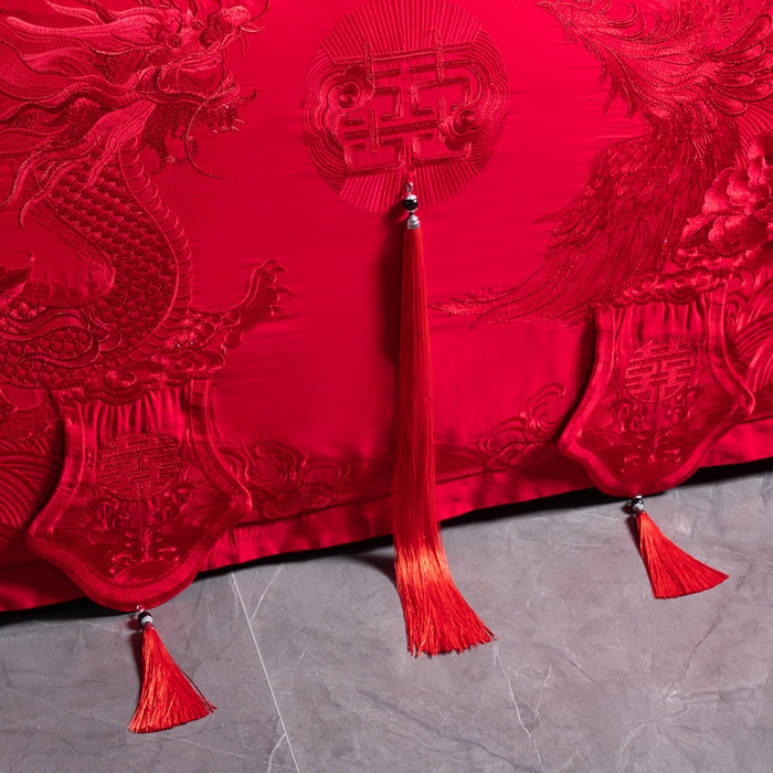 91家纺网 家纺一手货源 找家纺 慕她家纺 2026年全棉纯棉婚庆四件套大红色刺绣结床上用品 皇朝喜嫁 红