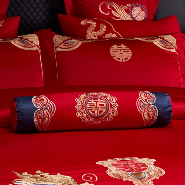 91家纺网 家纺一手货源 找家纺 慕她家纺 2026年全棉纯棉婚庆四件套大红色刺绣结床上用品 喜迎龙凤