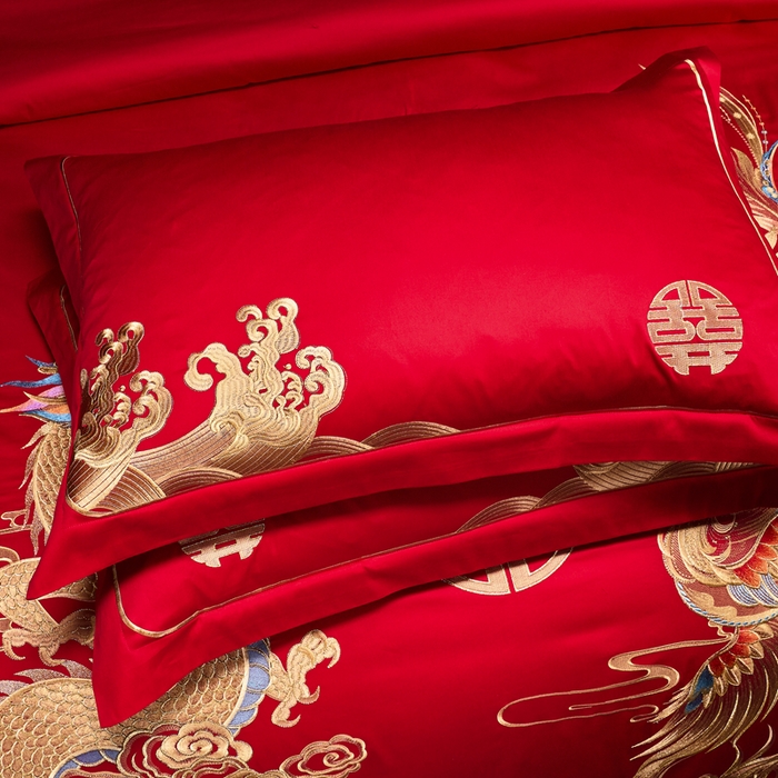 91家纺网 家纺一手货源 找家纺 慕她家纺 2026年全棉纯棉婚庆四件套大红色刺绣结床上用品 盛世腾飞