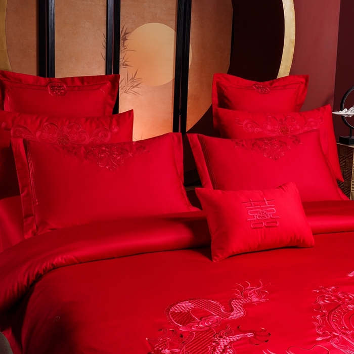91家纺网 家纺一手货源 找家纺 慕她家纺 2026年全棉纯棉婚庆四件套大红色刺绣结床上用品 爱情盛典