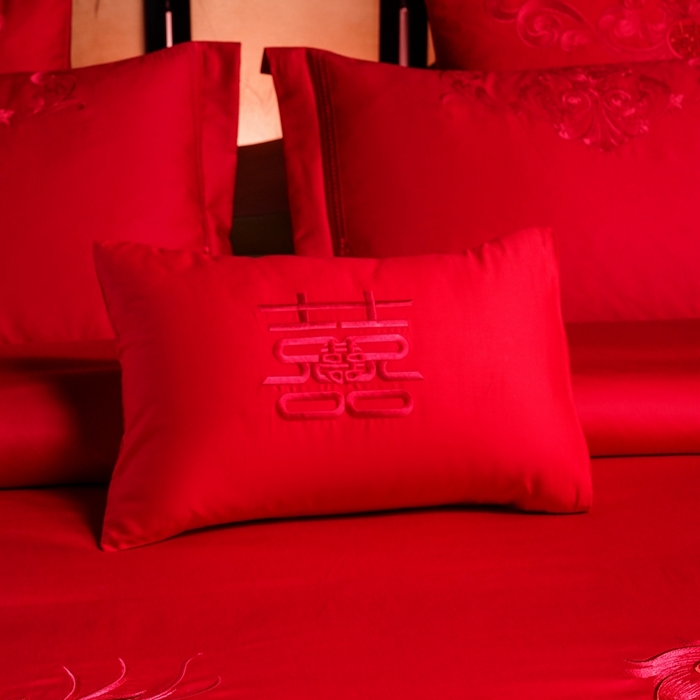 91家纺网 家纺一手货源 找家纺 慕她家纺 2026年全棉纯棉婚庆四件套大红色刺绣结床上用品 爱情盛典