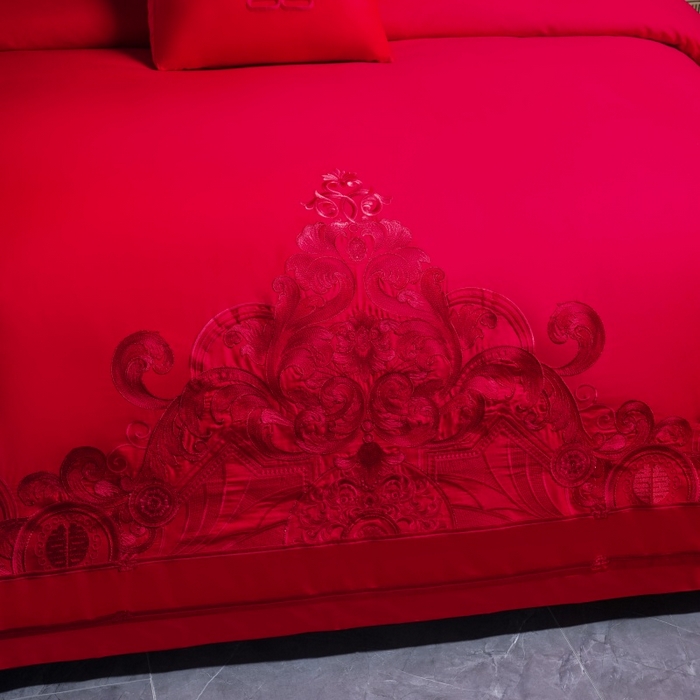 91家纺网 家纺一手货源 找家纺 慕她家纺 2026年全棉纯棉婚庆四件套大红色刺绣结床上用品 宫廷盛意