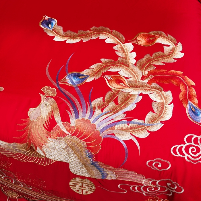 91家纺网 家纺一手货源 找家纺 慕她家纺 2026年全棉纯棉婚庆四件套大红色刺绣结床上用品 金尊龙凤