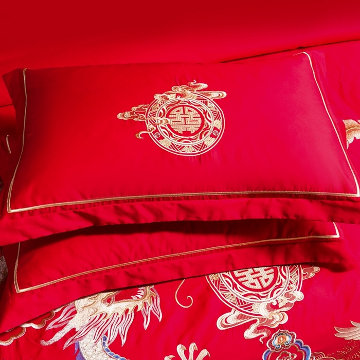 91家纺网 家纺一手货源 找家纺 慕她家纺 2026年全棉纯棉婚庆四件套大红色刺绣结床上用品 金尊龙凤