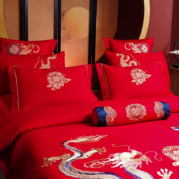 91家纺网 家纺一手货源 找家纺 慕她家纺 2026年全棉纯棉婚庆四件套大红色刺绣结床上用品 金尊龙凤