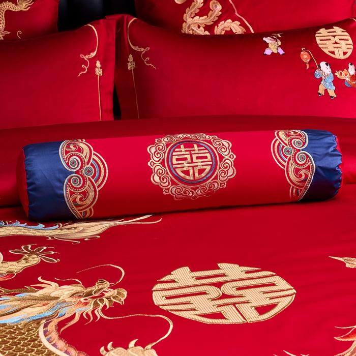 91家纺网 家纺一手货源 找家纺 慕她家纺 2026年全棉纯棉婚庆四件套大红色刺绣结床上用品 龙凤合欢