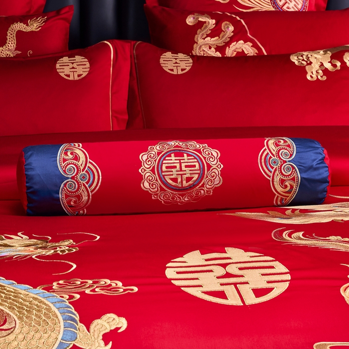 91家纺网 家纺一手货源 找家纺 慕她家纺 2026年全棉纯棉婚庆四件套大红色刺绣结床上用品 盛世腾飞